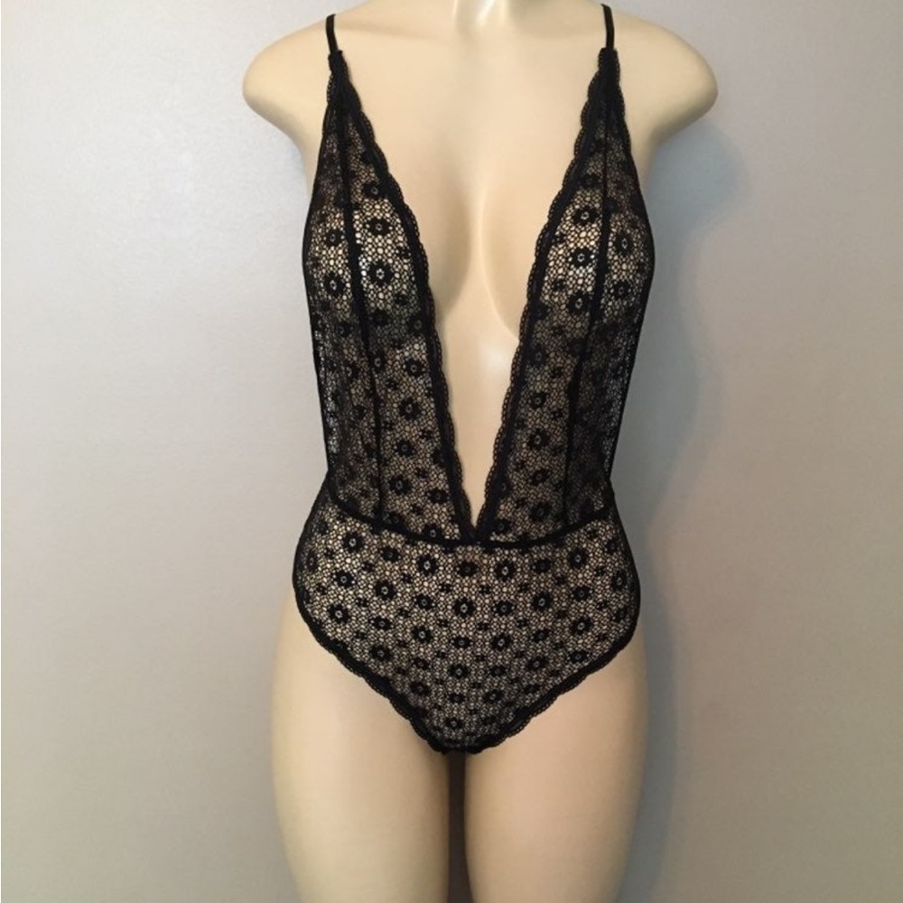 Victoria's Secret black lace sheer bodysuit size small